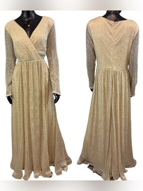 Elegant Long Sleeve Gold Evening Dress